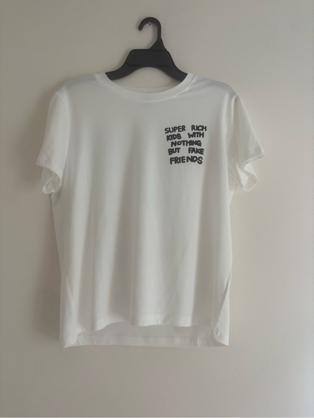SHEIN White Short Sleeve Tee with Black Chest Slogan: Frank Ocean